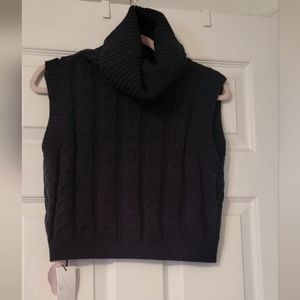 Cropped Navy Blue Cable Knit Turtleneck Sweater